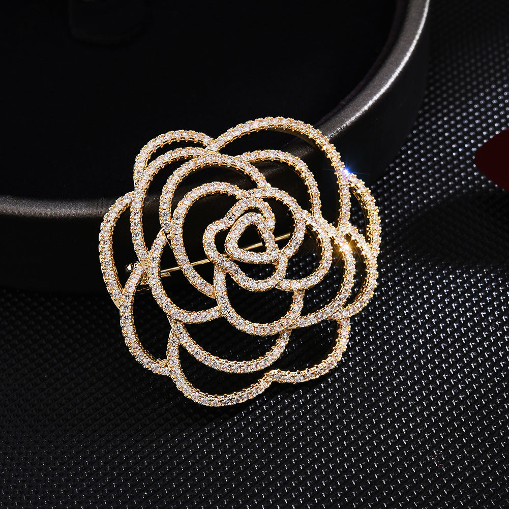 Full Zircon Hollow Flower Brooch