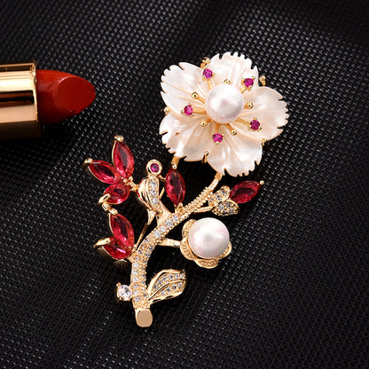 Freshwater Pearl Ruby Plum Brooch