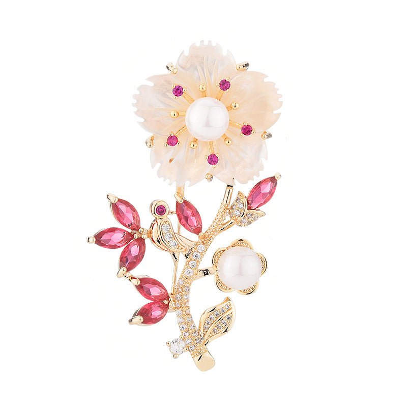 Freshwater Pearl Ruby Plum Brooch