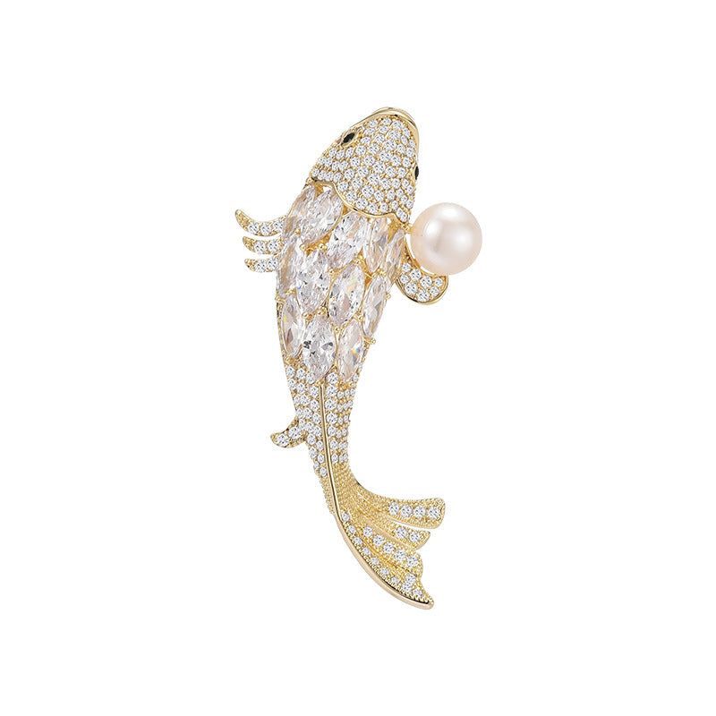 Freshwater Pearl Fish Brooch