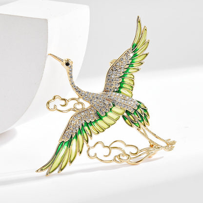 Crane Zircon Gold Brooch