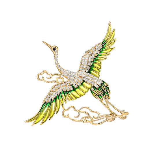 Crane Zircon Gold Brooch