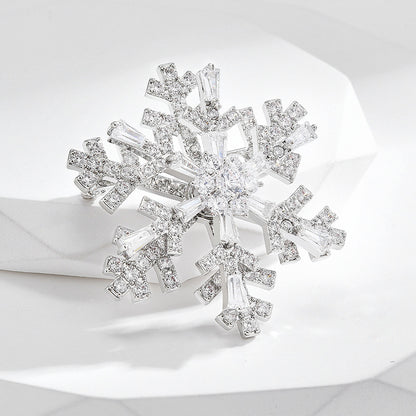 Zircon Diamond White Snowflake Brooch