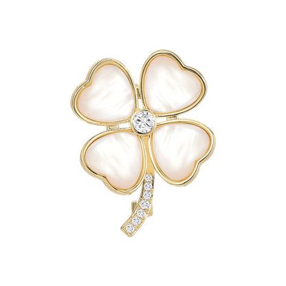 Clover White Mother-of-Pearl Gold Brooch