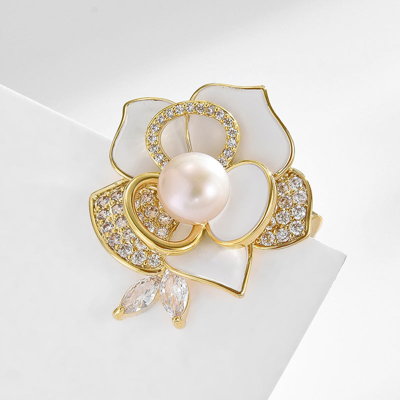 Camellia Freshwater Pearl Brooch