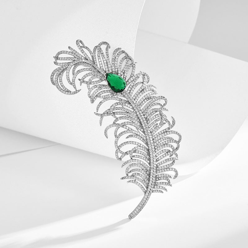 Emerald Diamond Feather Brooch