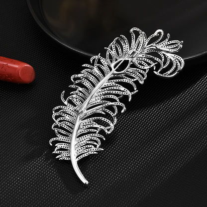 Emerald Diamond Feather Brooch