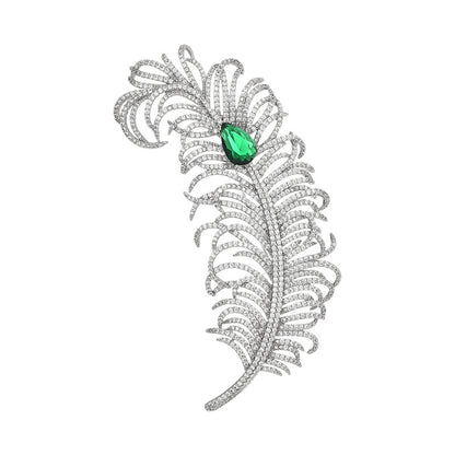 Emerald Diamond Feather Brooch