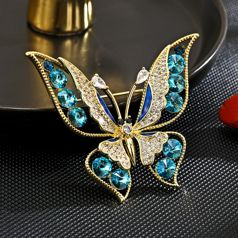 Sapphire Butterfly Gold Brooch