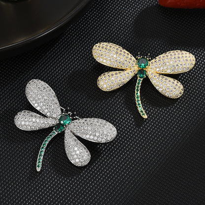 Emerald Zircon Dragonfly Brooch