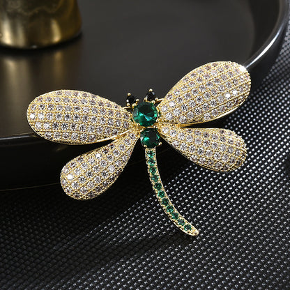 Emerald Zircon Dragonfly Brooch