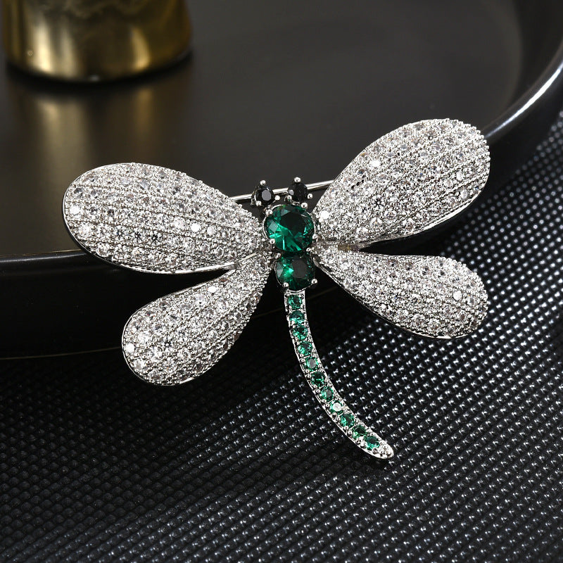 Emerald Zircon Dragonfly Brooch