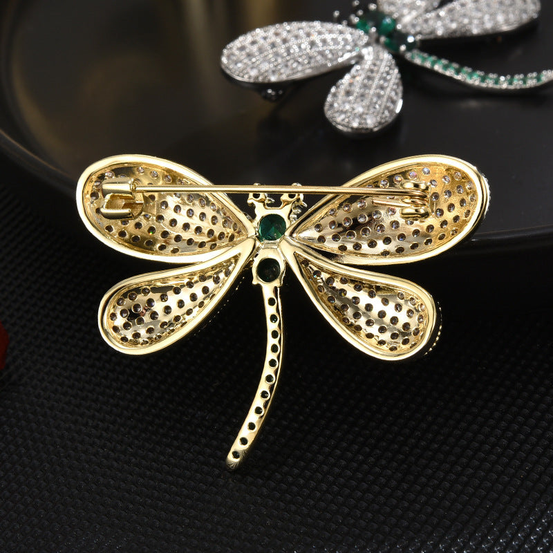 Emerald Zircon Dragonfly Brooch