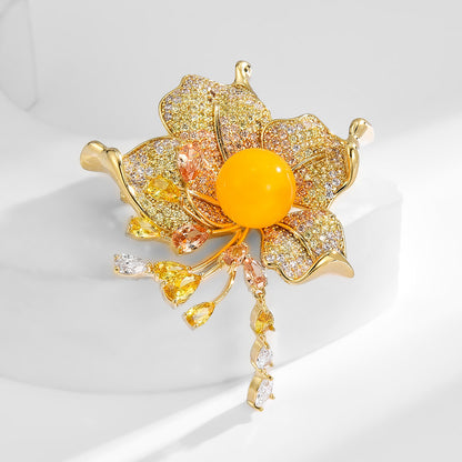 Tassel Amber Flower Plant Brooch