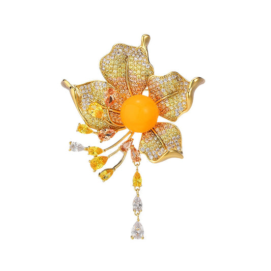 Tassel Amber Flower Plant Brooch