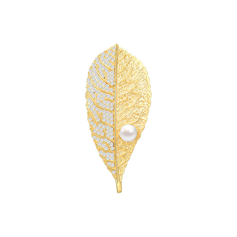 Classic Freshwater Pearl Leaf Brooch