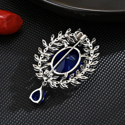 Sapphire Crystal Olive Leaf Brooch