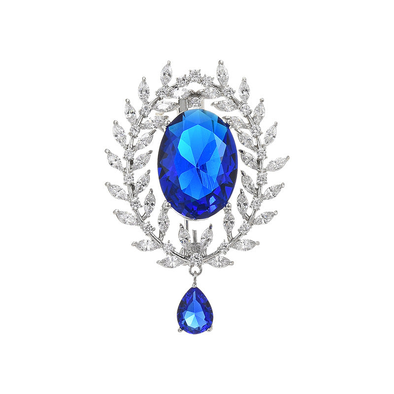 Sapphire Crystal Olive Leaf Brooch