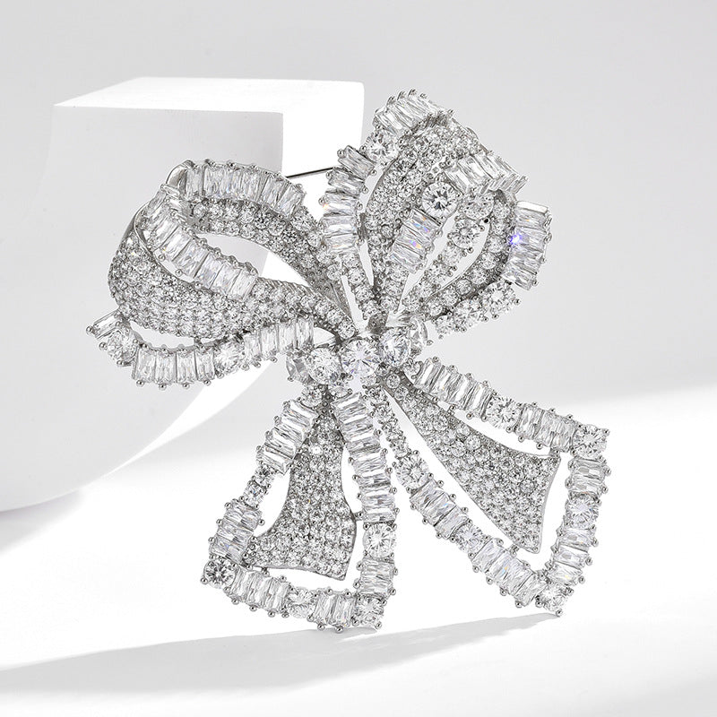 Classic Full Zircon Bow Brooch