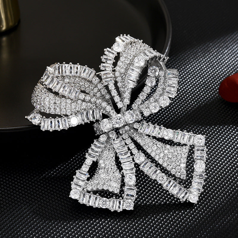 Classic Full Zircon Bow Brooch