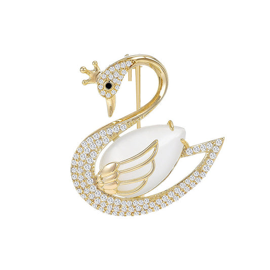 Classic Mother of pearl Zircon Swan Brooch