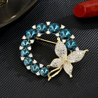 Sapphire Butterfly Round Brooch