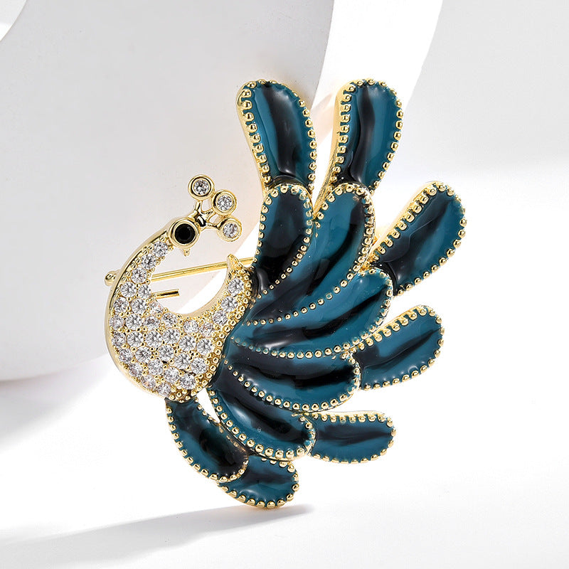 Zircon Blue Peacock Brooch