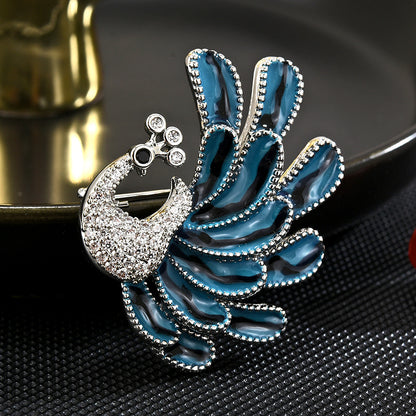 Zircon Blue Peacock Brooch