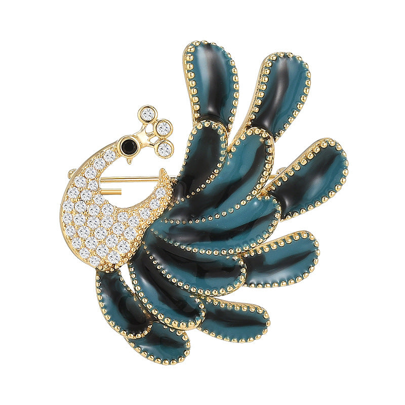 Zircon Blue Peacock Brooch