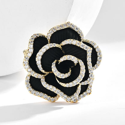 Black Camellia Gold Brooch