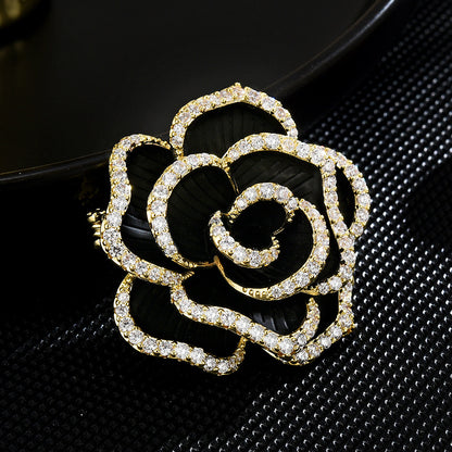 Black Camellia Gold Brooch