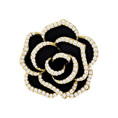 Black Camellia Gold Brooch