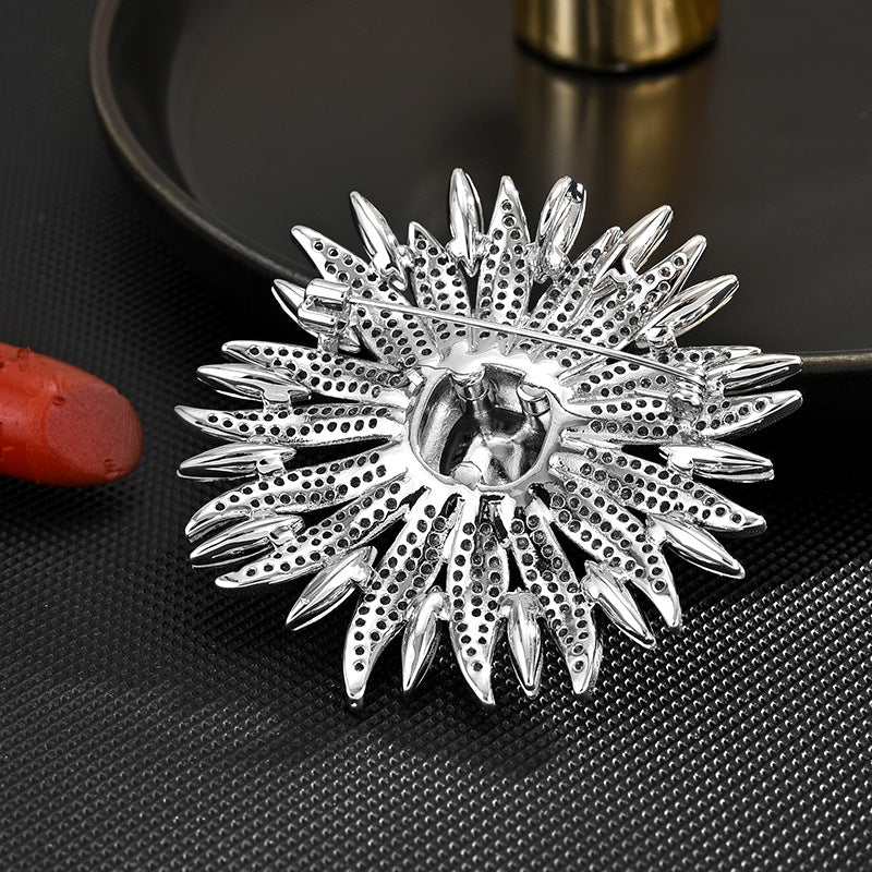 Crystal Ruby Sunflower Brooch