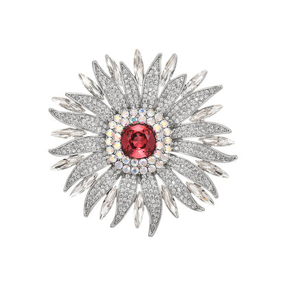 Crystal Ruby Sunflower Brooch