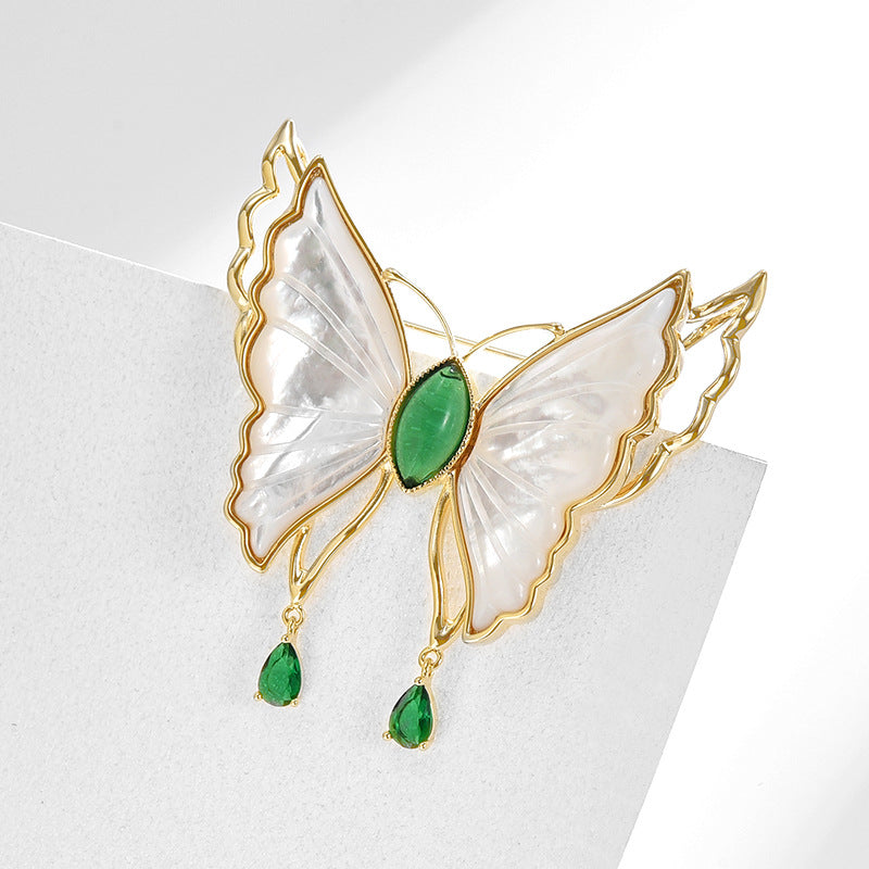 Natural Mother-of-Pearl Butterfly Brooch