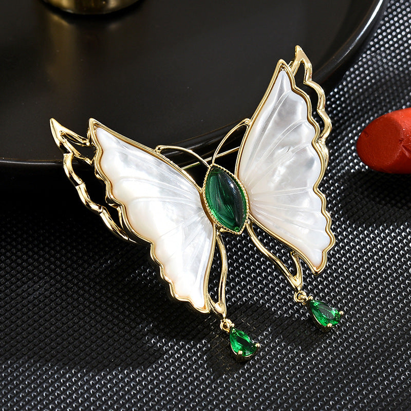 Natural Mother-of-Pearl Butterfly Brooch