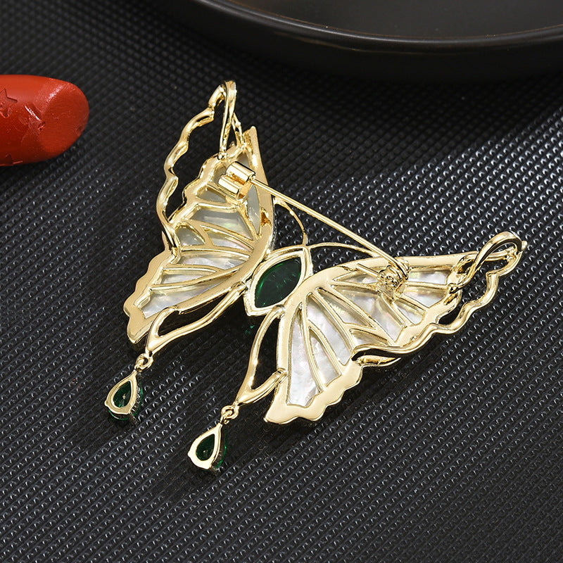 Natural Mother-of-Pearl Butterfly Brooch