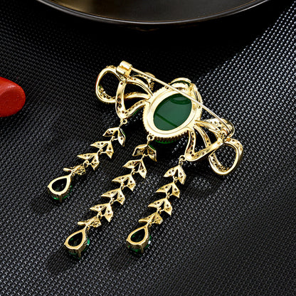 Emerald Three Pendant Brooch