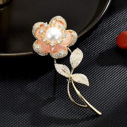 Freshwater Pearl Camellia Brooch