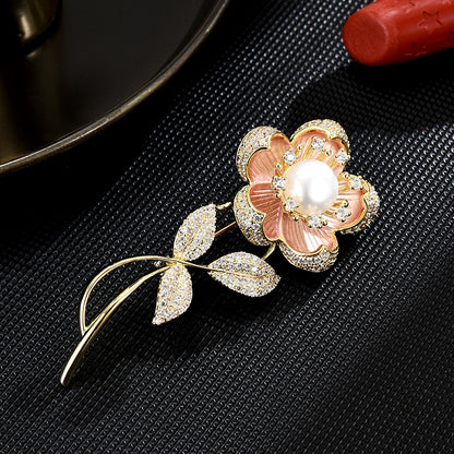 Freshwater Pearl Camellia Brooch