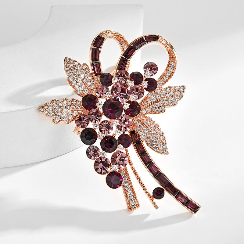 Classic Full Zircon Crystal Flower Brooch