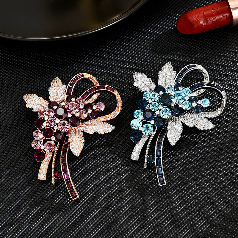 Classic Full Zircon Crystal Flower Brooch