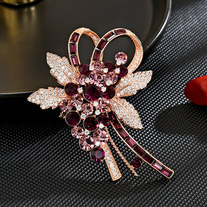 Classic Full Zircon Crystal Flower Brooch