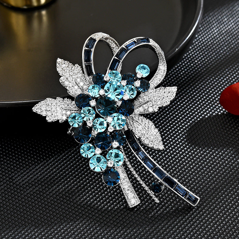 Classic Full Zircon Crystal Flower Brooch