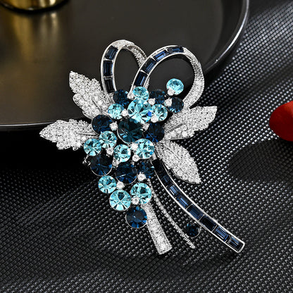 Classic Full Zircon Crystal Flower Brooch