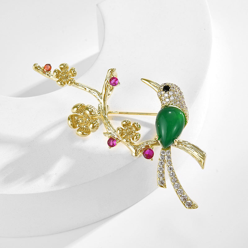 Gold Cherry Bloom Bird Brooch