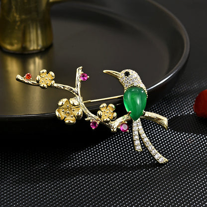 Gold Cherry Bloom Bird Brooch