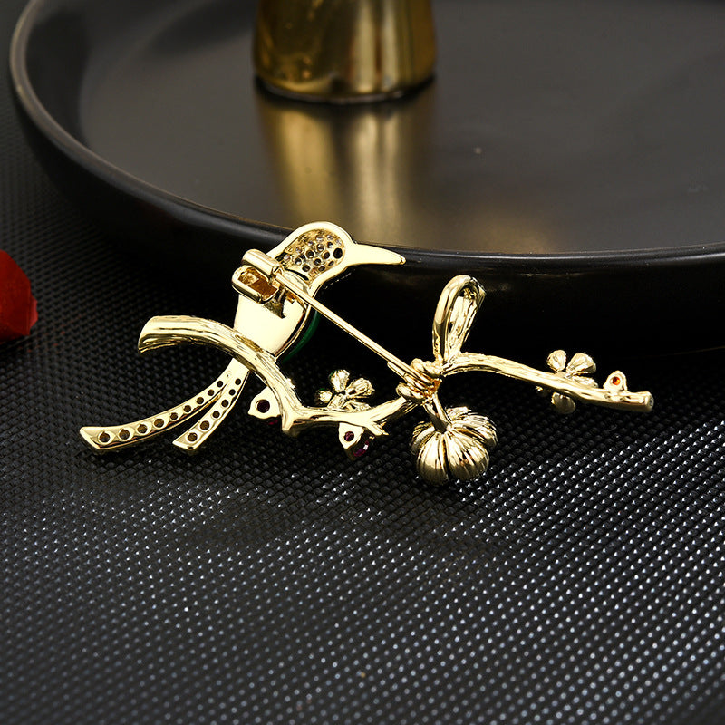 Gold Cherry Bloom Bird Brooch