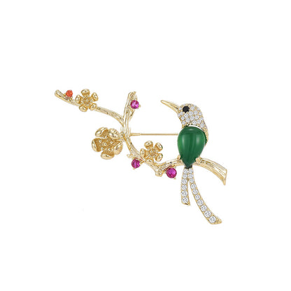 Gold Cherry Bloom Bird Brooch