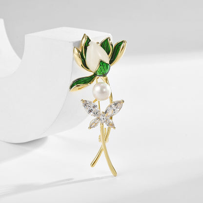 Green Magnolia Beads Zirconia Butterfly Brooch